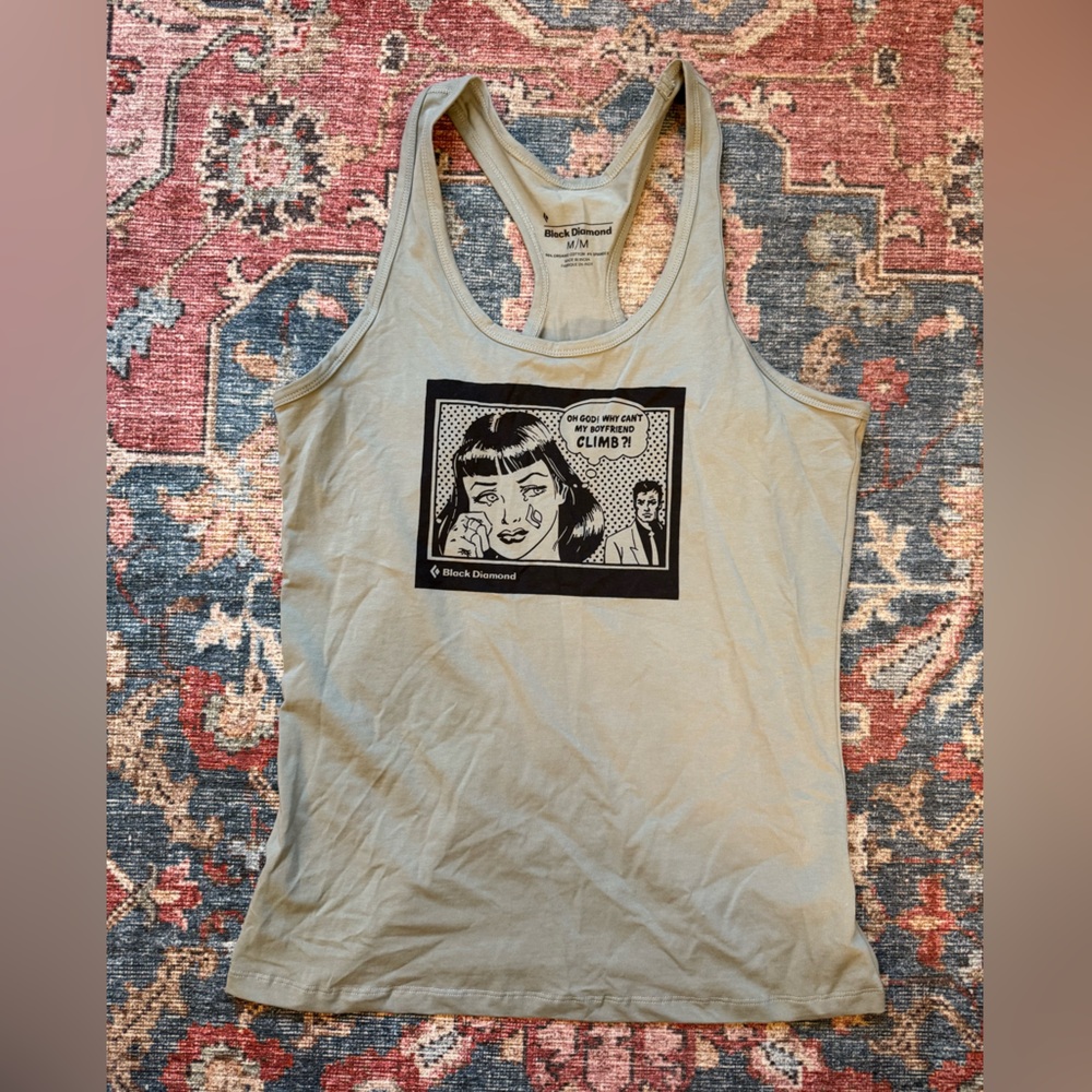 Black Diamond I Wish My Boyfriend Could Climb Tank Size Medium Sage Green